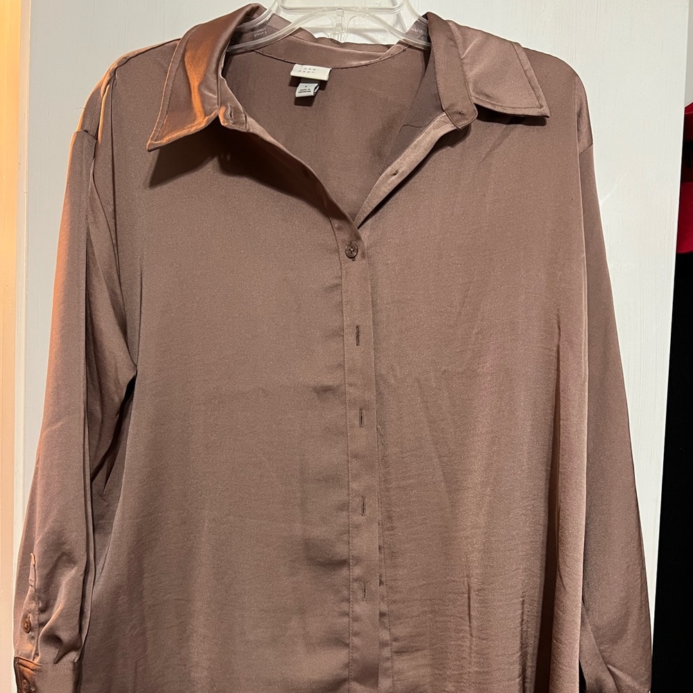 Brown Satin Button Down